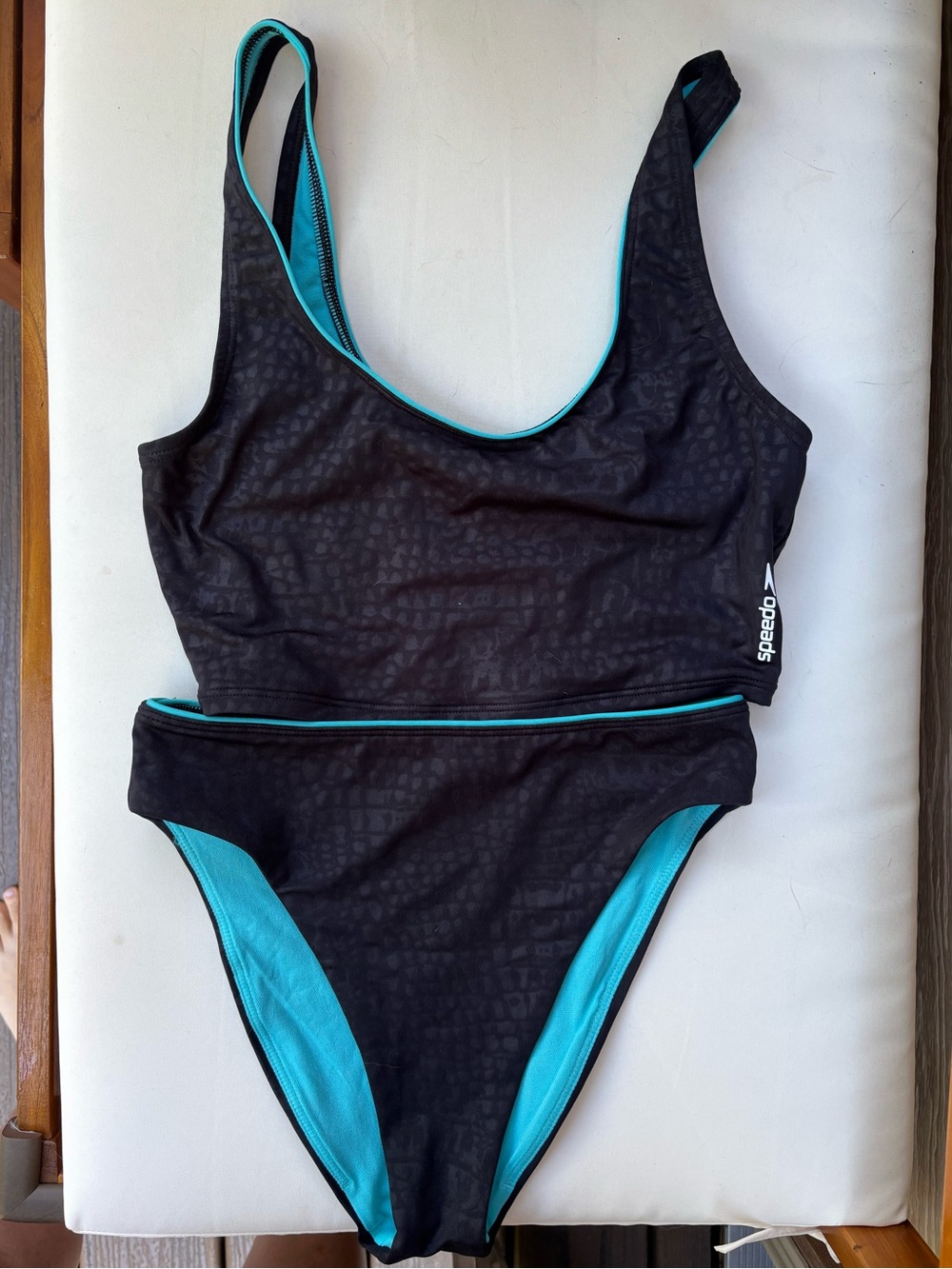 Speedo Black & Teal Two-Piece Athletic bikini in embossed black